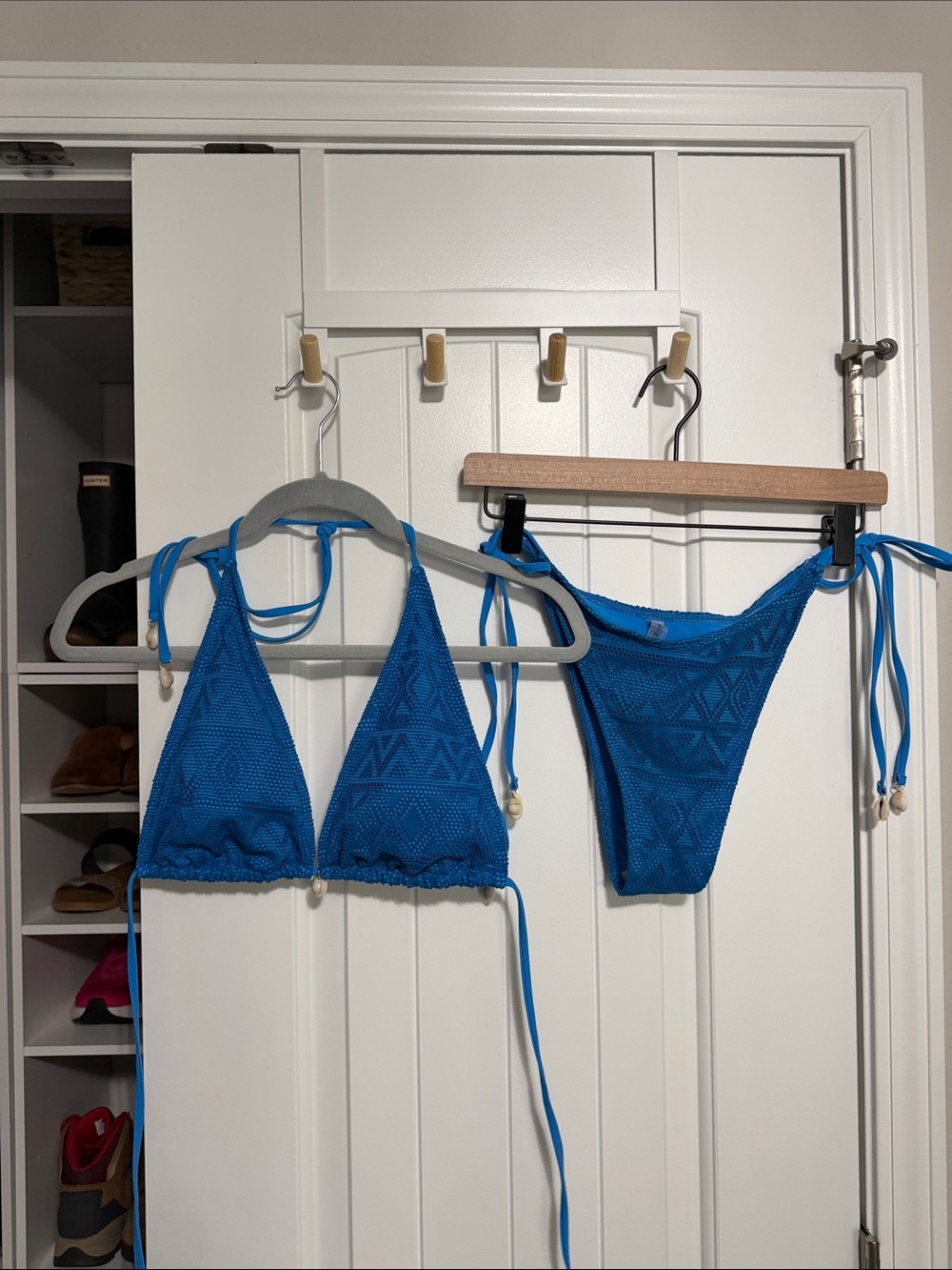 Zaful Royal Blue Crochet Triangle Bikini Set